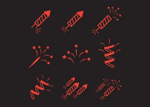 Set of fireworks. Brightly celebration firework balls Stock Illustration