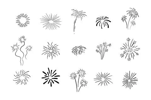 Set fireworks doodle line explosion radial sparkler with rays, hand drawn Illustrazione stock