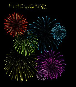 Set of fireworks illustrations Stock Illustration