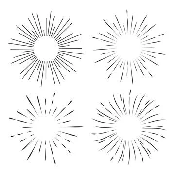 Set Fireworks, rays, sunburst frames circle border decoration, sparkle in doodle Illustrazione stock
