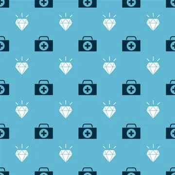 Set First aid kit and Diamond teeth on seamless pattern. Vector Illustrazione stock