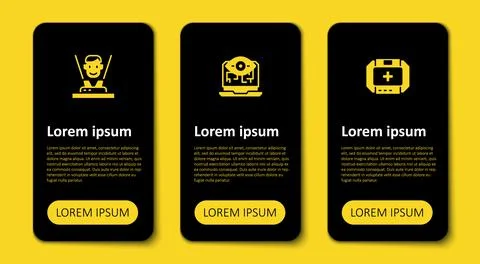 Set First aid kit, Computer vision and Hologram. Business infographic template Illustrazione stock