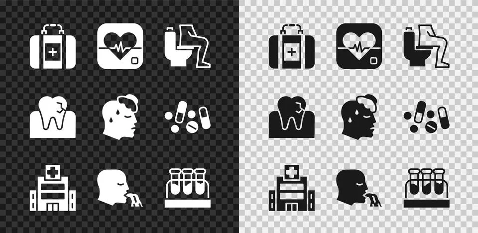 Set First aid kit, Heart rate, Constipation, Medical hospital building, Vom.. イラスト素材