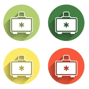 Set First aid kit icon isolated with long shadow background. Medical box wi.. Stock Illustration