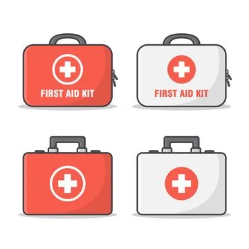 Set Of First Aid Kit Vector Icon Illustration. Medical Bag Flat Icon Stock Illustration