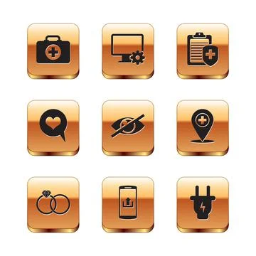 Set First aid kit, Wedding rings, Smartphone with upload, Invisible or hide Stock Illustration