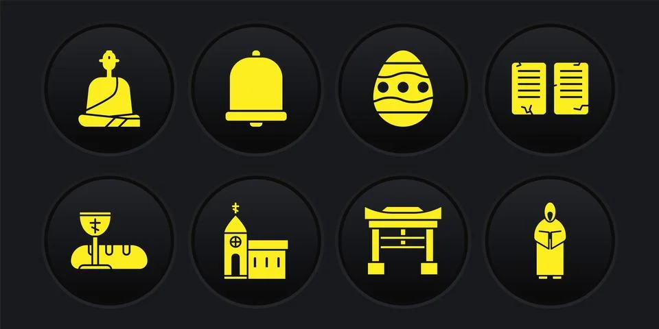 Set First communion symbols, The commandments, Church building, Japan Gate Ilustración de archivo