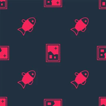 Set Fish and Folded map on seamless pattern. Vector Stock Illustration