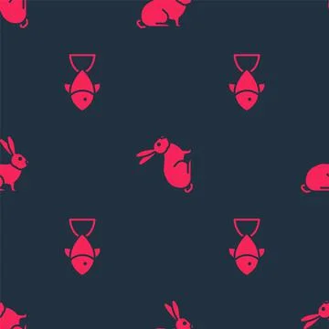 Set Fish and Rabbit on seamless pattern. Vector Illustrazione stock
