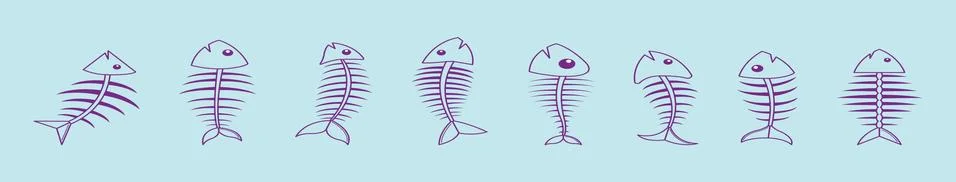 Set of fish bone cartoon icon design template with various models. Stock Illustration