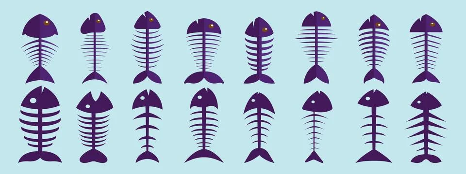 Set of fish bone cartoon icon design template with various models. Stock Illustration