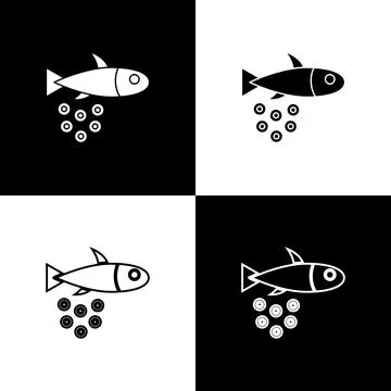Set Fish with caviar icon isolated on black and white background. Vector. Stock Illustration