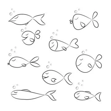 Set of fish doodle on white background. Vector Illustration. Stock Illustration