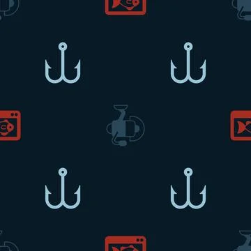 Set Fish finder echo sounder, Spinning reel for fishing and Fishing hook on Stock Illustration