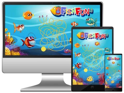 Set of fish game on computer screen Stock Illustration