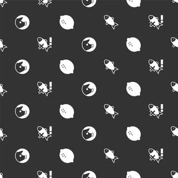 Set Fish, No fish, Pig and Lemon on seamless pattern. Vector Illustrazione stock