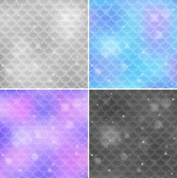 Set of fish scale seamless pattern background Stock Illustration