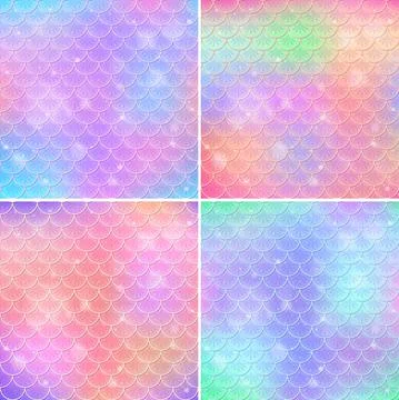 Set of fish scale seamless pattern background Illustrazione stock