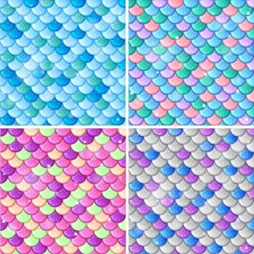 Set of fish scale seamless pattern background Stock Illustration