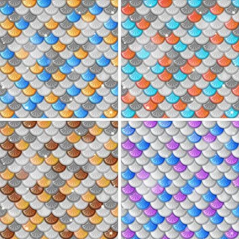 Set of fish scale seamless pattern background Stock Illustration