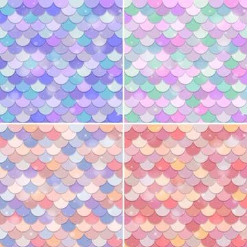 Set of fish scale seamless pattern background Stock Illustration