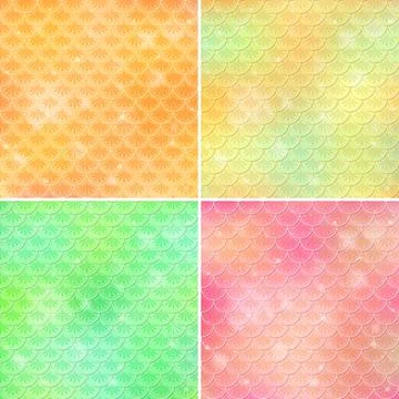 Set of fish scale seamless pattern background Stock Illustration