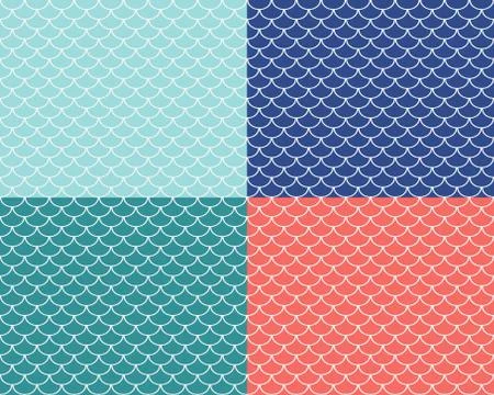 Set of fish scales seamless patterns 스톡 일러스트