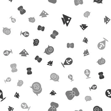 Set Fish, Shell with pearl, Location anchor and Scallop sea shell on seamless Stock Illustration