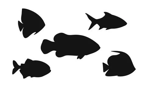 Set of fish silhouette vector illustration. Graphic underwater animal symbol Stock Illustration