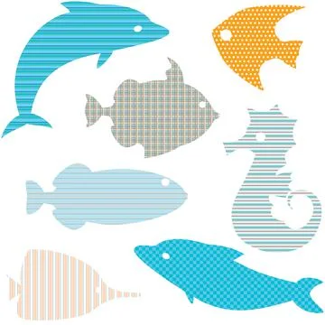 Set of fish silhouettes with simple patterns Illustrazione stock