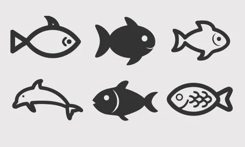 Set of Fish simple icons for design project such as Logo Design, Symbol, Desi Stock Illustration