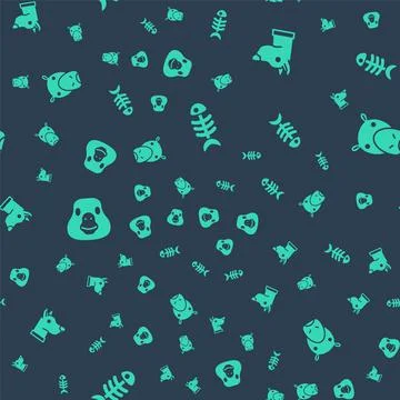 Set Fish skeleton, Dog head, Goose bird and Hippo or Hippopotamus on seamless 스톡 일러스트