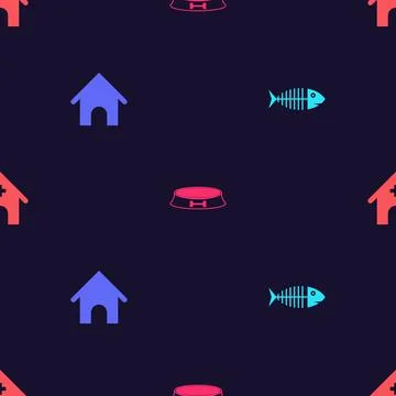 Set Fish skeleton, Dog house, Pet food bowl and Veterinary medicine hospital on Illustrazione stock