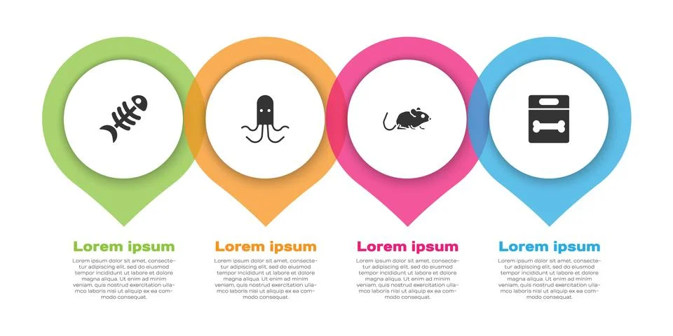 Set Fish skeleton, Octopus, Rat and Dog bone. Business infographic template Stock Illustration