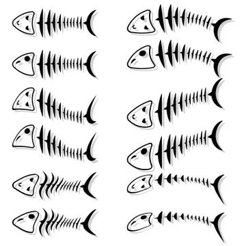 A set of fish skeletons. Stock Illustration