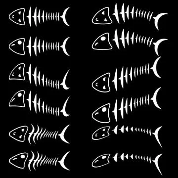 A set of fish skeletons. Illustrazione stock