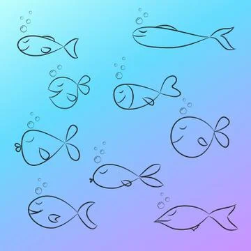 Set of fish sketch on gradient background. Vector Illustration. Stock Illustration