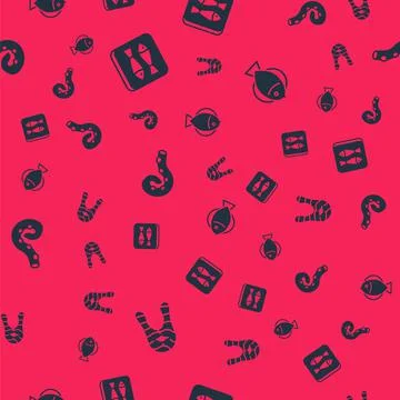 Set Fish steak, Canned fish, Octopus of tentacle and on seamless pattern. Vector Illustrazione stock