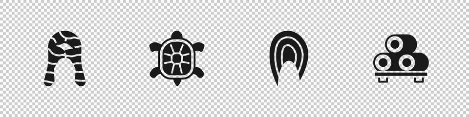 Set Fish steak, Turtle, and Sushi on cutting board icon. Vector イラスト素材