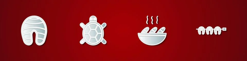 Set Fish steak, Turtle, soup and Grilled fish icon. Vector 스톡 일러스트