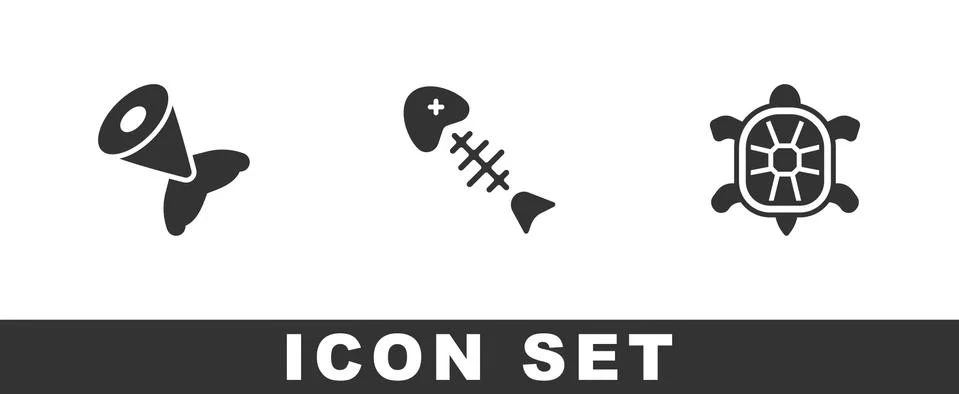 Set Fish tail, skeleton and Turtle icon. Vector イラスト素材