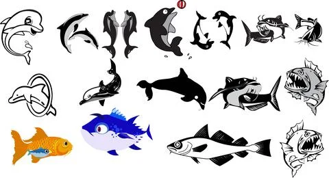 Set of fish. Vector illustration ready for vinyl cutting 스톡 일러스트