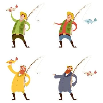 Set of fishermans Stock Illustration