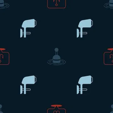 Set Fishing hook, float water and Outboard boat motor on seamless pattern 스톡 일러스트
