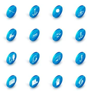 Set Fishing hook, spoon, float water, boat with fishing rod, and under icon 스톡 일러스트