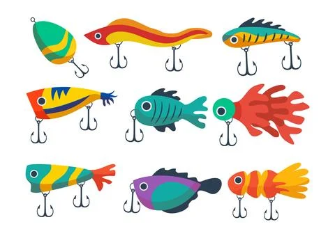 Set of fishing lure collection, isolated on a white background, vector illu.. Stock Illustration