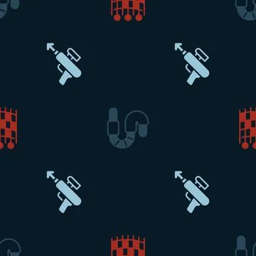 Set Fishing net pattern, Worm and harpoon on seamless pattern. Vector Stock Illustration