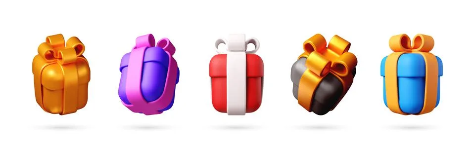 Set of five 3D rendered gift boxes Stock Illustration