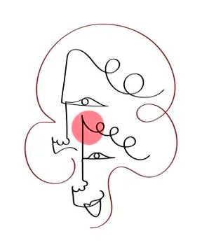Set of five abstract face one line drawing. Portrait minimalistic style. Fine Stock Illustration