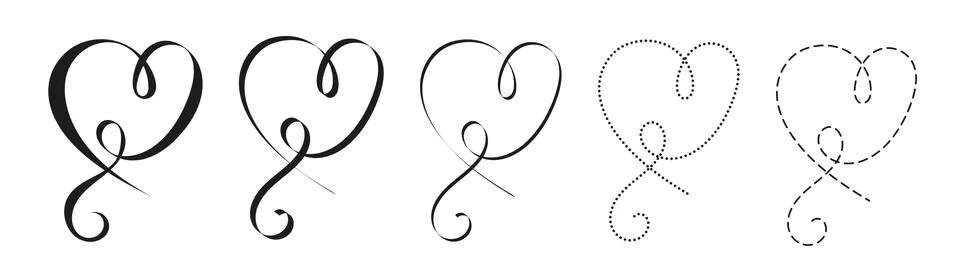 Set of five abstract hearts in different versions Stock Illustration